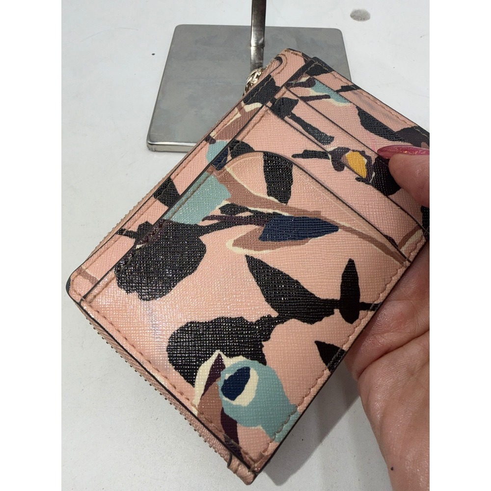 Kate Spade New York Floral Saffiano Leather Zip Card Case Wallet Pink Multi - Picture 3 of 7